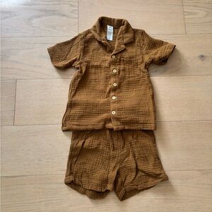 H&M gold cotton gauze short sleeve set, size 3T